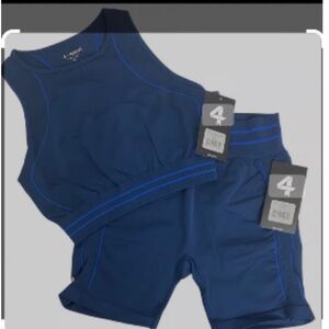 NWT SET Fourlaps Breathe Seamless Bra Midnight Azure Athletic Top/shorts Size M